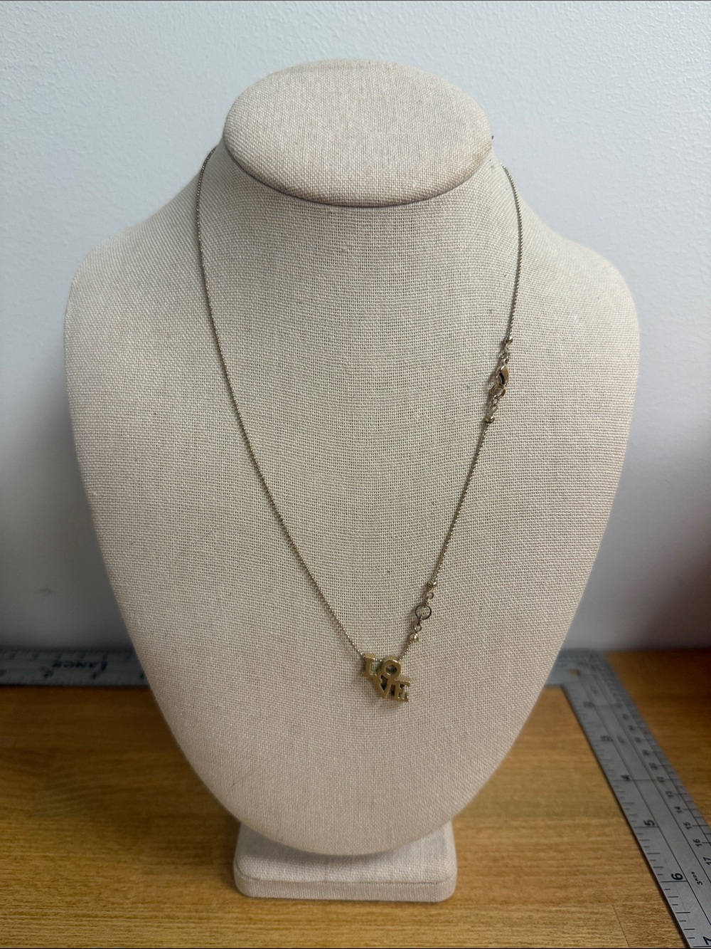 Gold tone LOVE spell out pendant necklace long dainty block letters Virginia